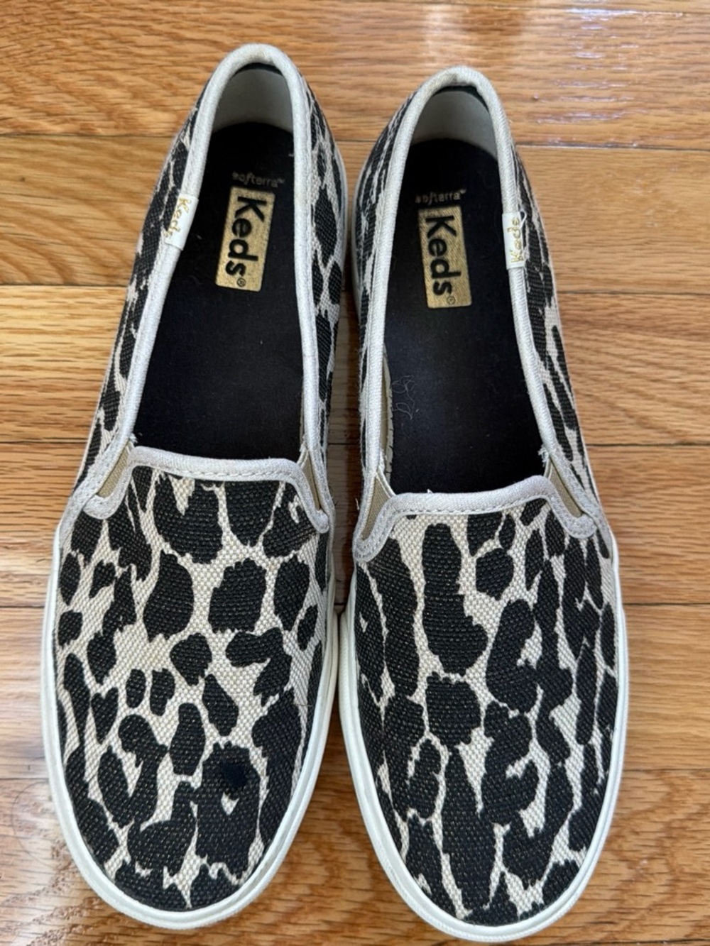 Keds Women's Black & Cream Leopard-Print Slip-On Moccasins Shoes